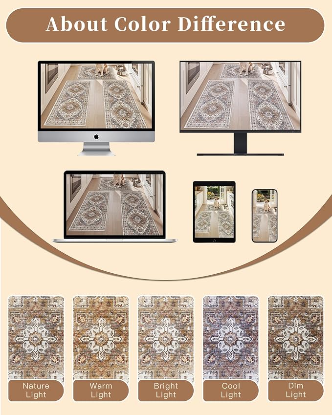 Madane Washable Kitchen Rug Set of 3, Small Area Rug Non-Slip Vintage Entryway