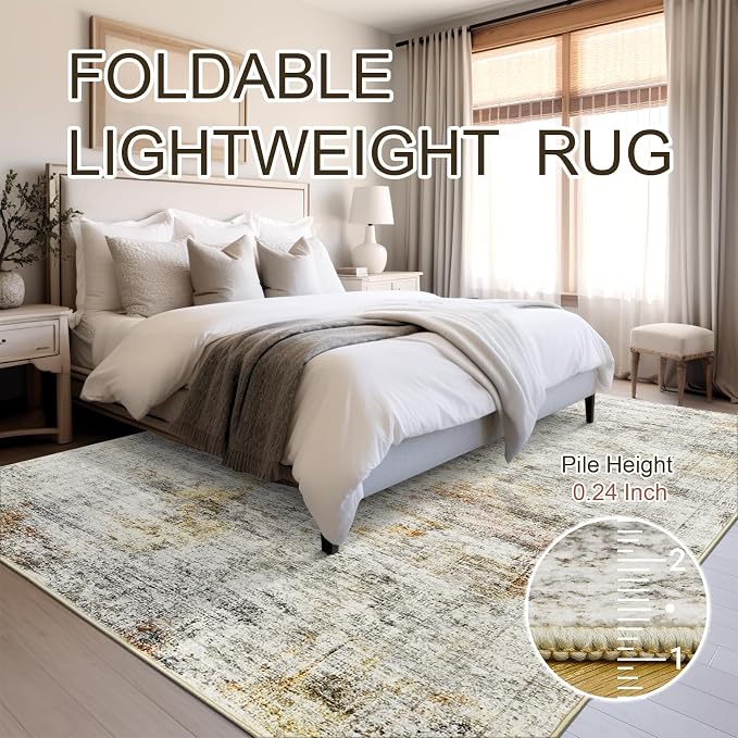 Soalmost 5x7 Area Rugs Gray Rust Low Pile Indoor Washable Trendy Faded Style