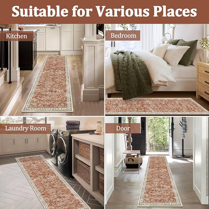 Yamaziot Washable Runner Rug 2x10 – Non Slip Boho Floral Hallway Runner Rug