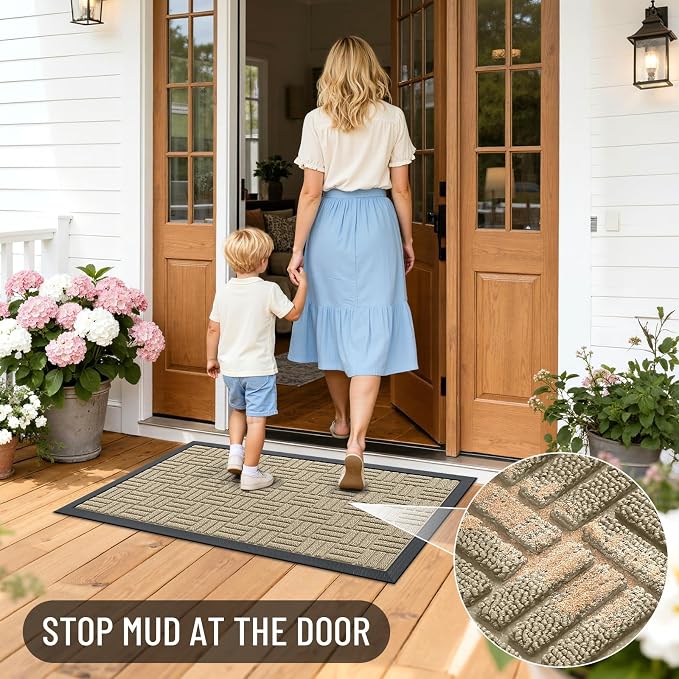OLANLY Front Door Mat Outside Entrance 29.5x17, Heavy Duty Sturdy Natural