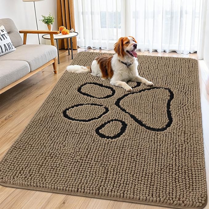 Smiry Dog Door Mat for Muddy Paws, Absorbent Dirt Trapper Non Slip Quick Dry