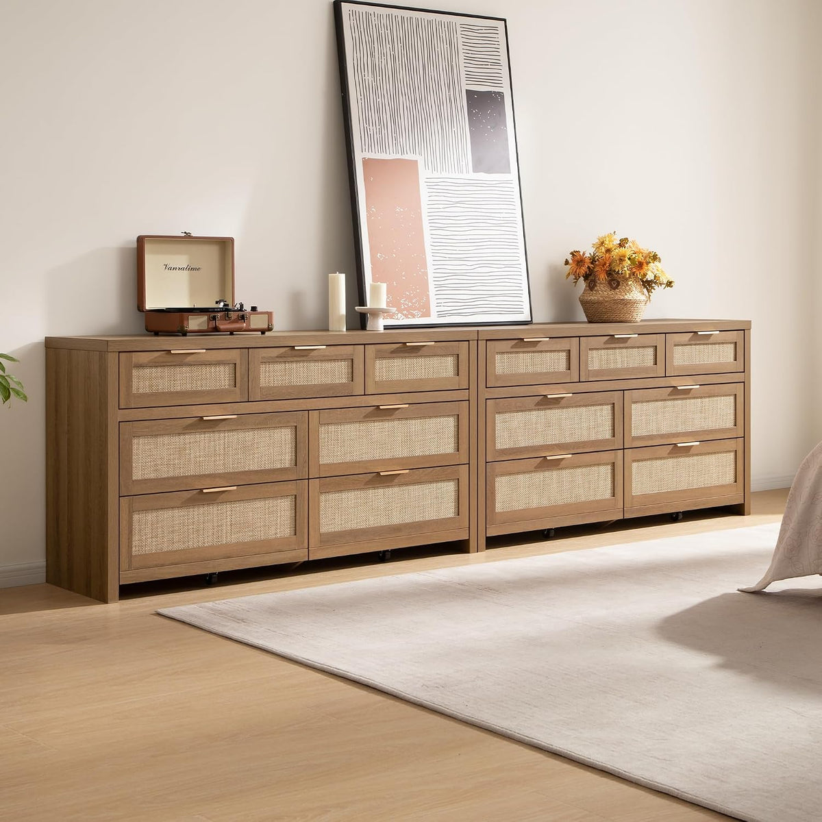 SICOTAS 7 Drawer Rattan Dresser for Bedroom, 57" Wide Dresser