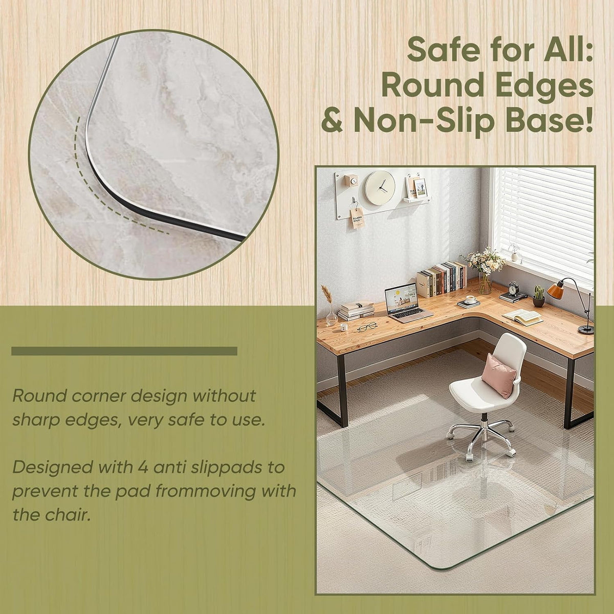 46" x 55" Glass Chair Mat for Carpet, 0.2" Thick Office Chair Mat