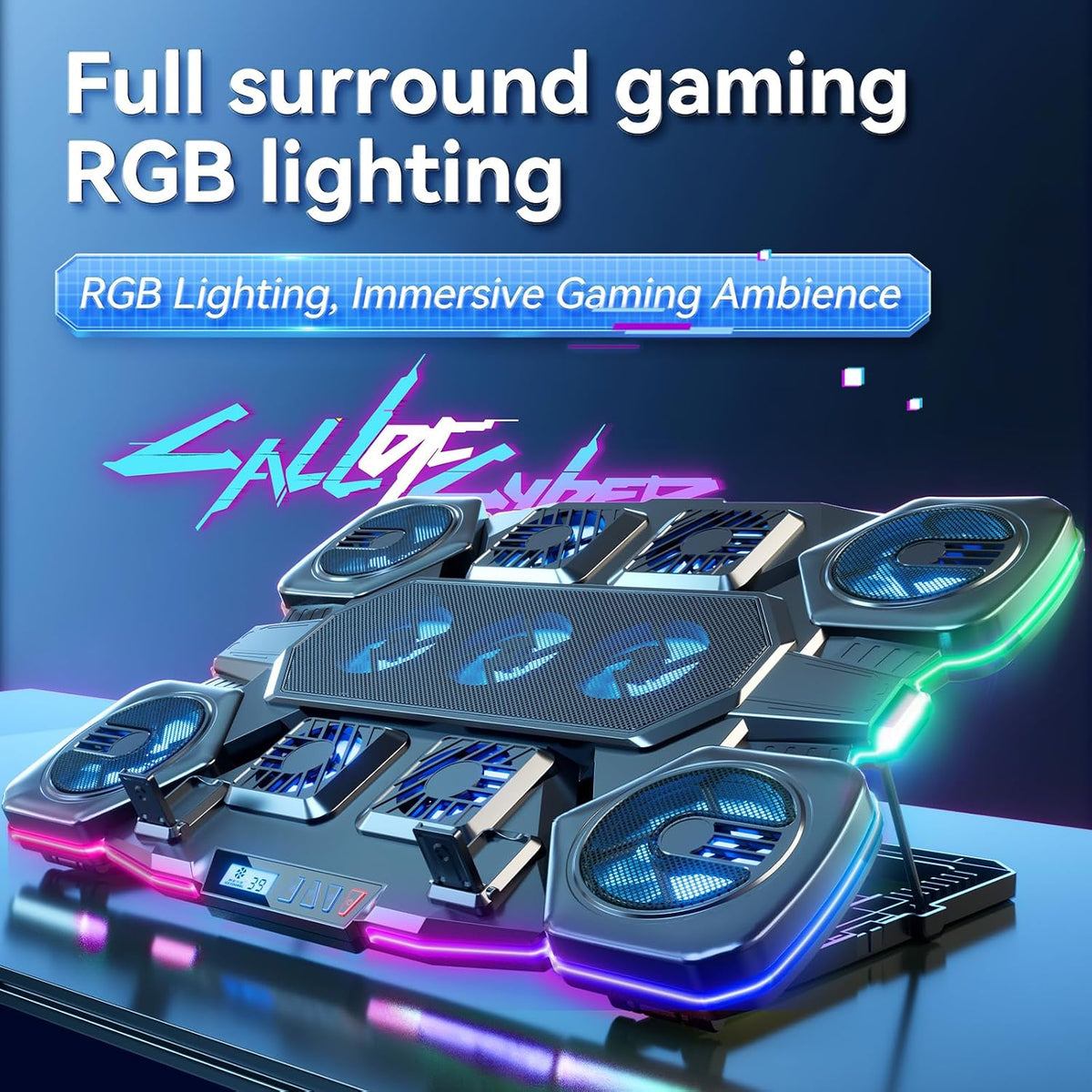Gaming Laptop Cooling Pad - 11 High Speed Turbo Fans Ultra Quiet Laptop Cooler Stand with RGB Lights Digital Display Height Adjustable for 17 Inch Laptop