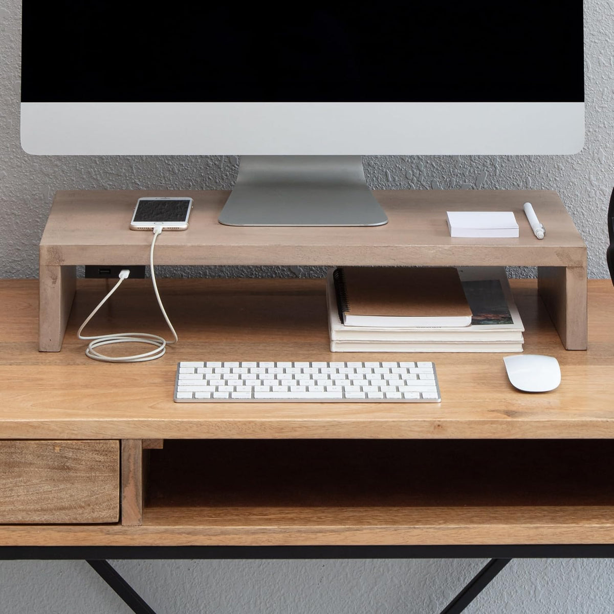 Anji Mountain Monitor Stand for Desk - Desktop Organizer & Laptop Riser, Ergonomic Monitor Riser, Space-Saving, Durable, Easy Assembly & Ideal for Home & Office, Biscotti, Power Edition