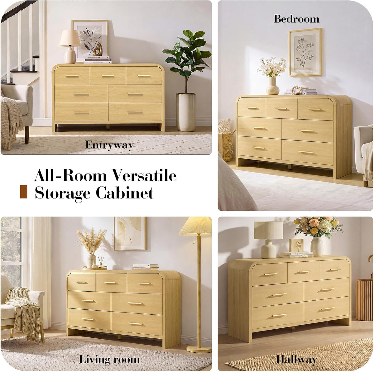 Curved Drawer Dresser for Bedroom with 7 Drawers, 54'' Wide Chest of Drawer