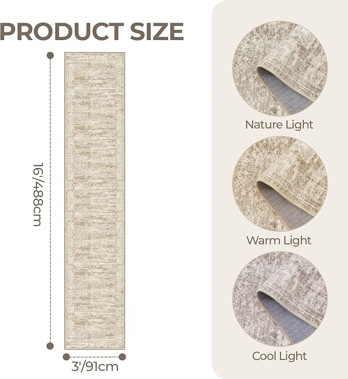 3x16 Washable Runner Rug for Hallway, Non-Slip Long Hallway Runner for Entryway