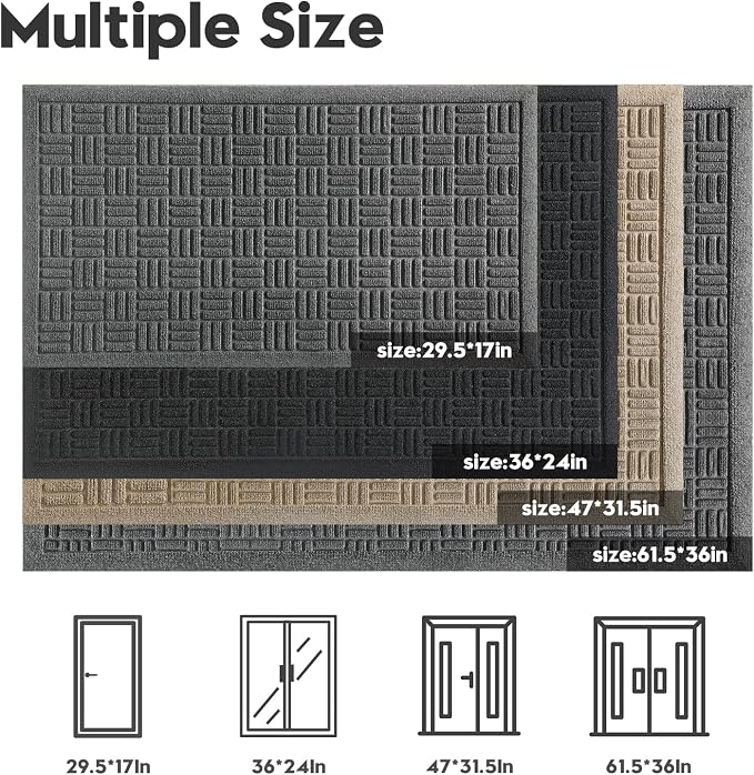 Mibao Front Door Mat Indoor Outdoor Entrance, Dirt Trapping Waterproof