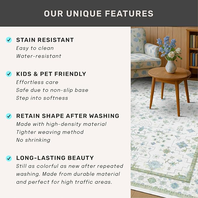 Hazo Haus Washable Oushak 2x8 Bathroom Runner Rug
