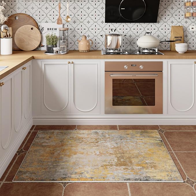 Entryway Rug 2x3 Beige Gold Door Mat Indoor Entrance 24x36, Washable Small