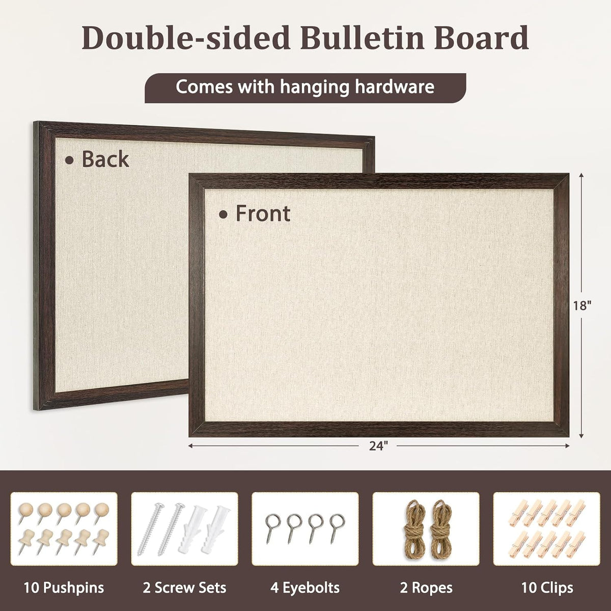 DOLLAR BOSS Bulletin Boards with Linen, 24"x18" Cork Board, Dark Walnut