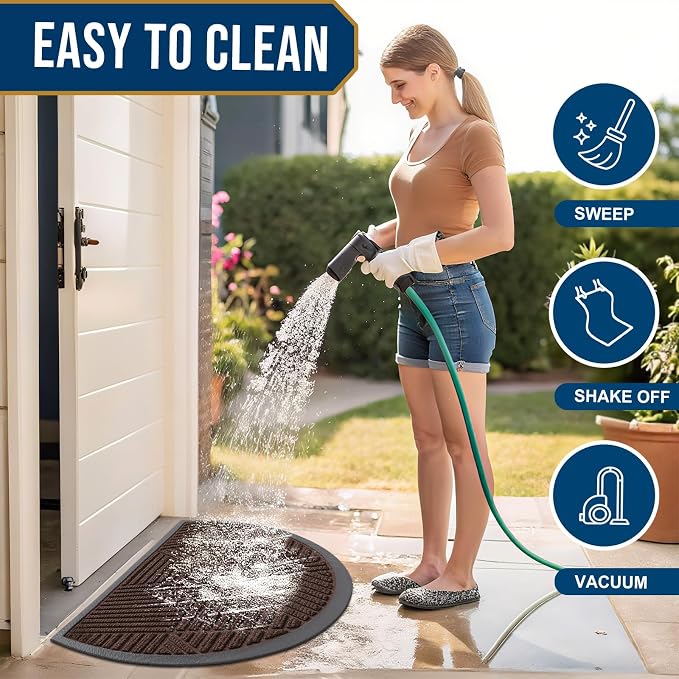 Smiry Half Circle Front Door Mat Outside Entrance, Heavy Duty Sturdy Natural