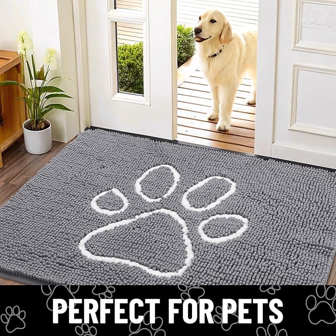 Smiry Dog Door Mat for Muddy Paws, Absorbent Dirt Trapper Non Slip Quick Dry