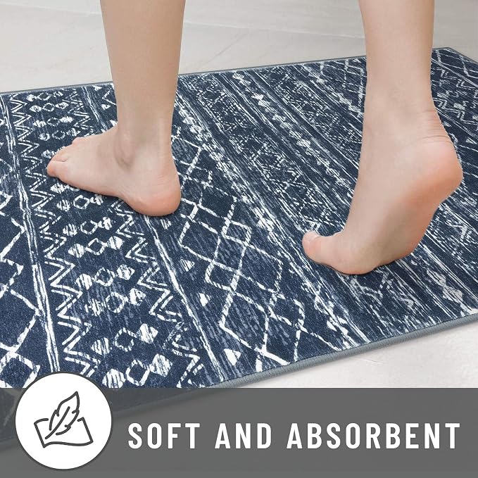 KUTA Moroccan Washable Hallway Runner Rug, 2x6 Non-Slip Vintage Navy Blue Boho