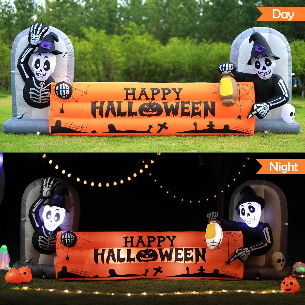 10FT Large Halloween Inflatable Decorations Skeleton Tombstone Banner, Build-in LED Lights Holiday Blow Up Yard Decoration for Halloween Holiday Party Outdoor，Garden Yard Lawn Decor