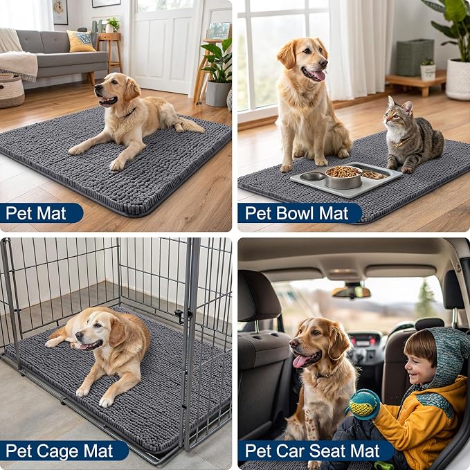Smiry Dog Door Mat for Muddy Paws 36x24, Absorbent Dirt Trapper, Non-Slip