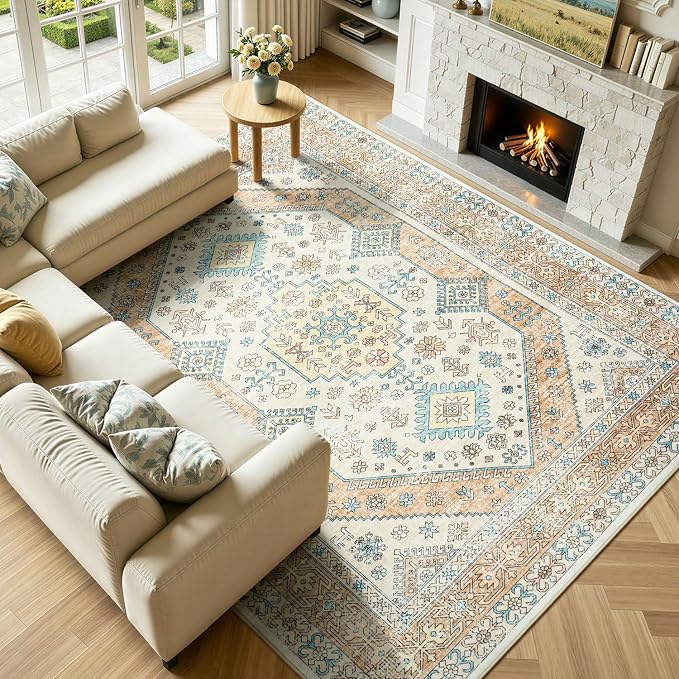 Lofus Vintage Living Room Rugs 8x10, Soft Machine Washable Area Rug