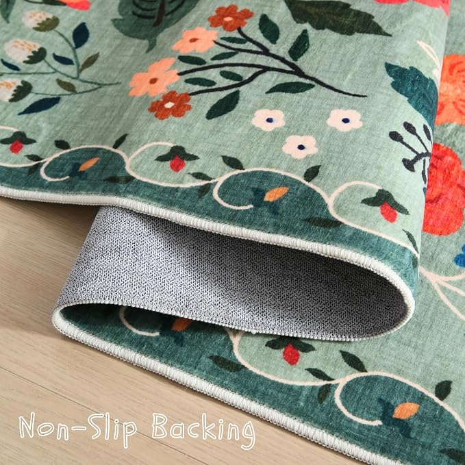 Rugcomf Bedroom Rug 3x5 Rug Washable Area Rug Non Slip Low Pile Boho Floral