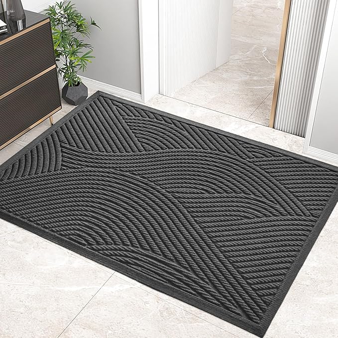 HIYARD Sturdy Front Door Mat, Absorbent Muddy Dirt Resist Welcome Door Mats