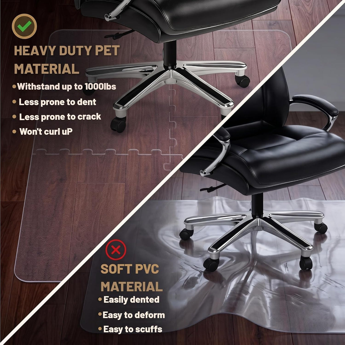BesWin Office Chair Mat for Hardwood Floor, PET Desk Chair Mat, 48" x 32"