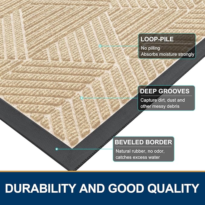 Smiry Front Door Mat Outside Entrance, Heavy Duty Sturdy Natural Rubber Doormat