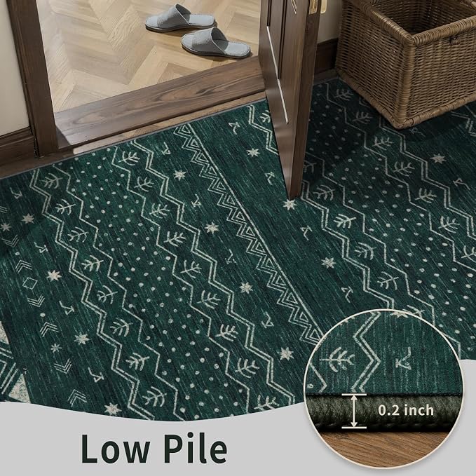 SERISSA 2x3 Rugs for Entryway, Washable Non-Slip Dark Green Small Area Rug