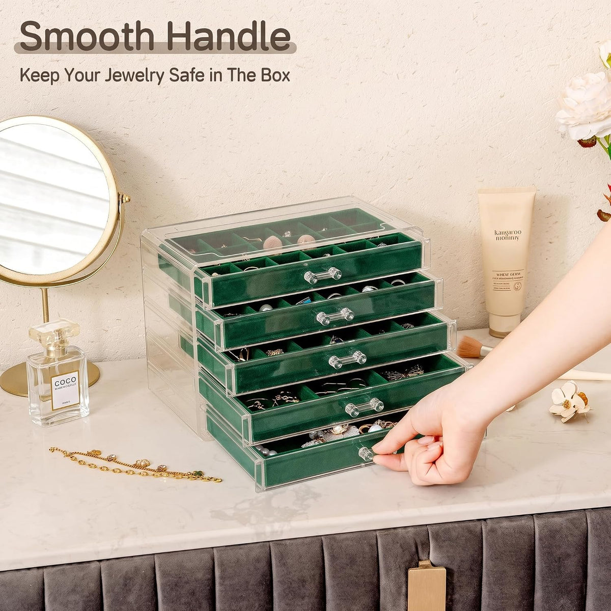 Frebeauty Acrylic Jewelry Box for Earrings,Jewelry Organizer with 5 Drawers
