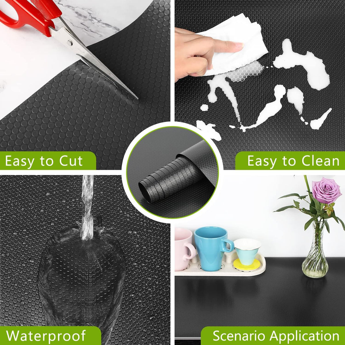 Shelf Liner Kitchen Cabinet Drawer Mat, 23.6"W x 393.7"L Non Adhesive Black
