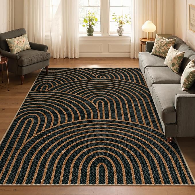 Lahome Modern Rainbow Easy Jute Carpet, Washable 5x7 Area Rugs