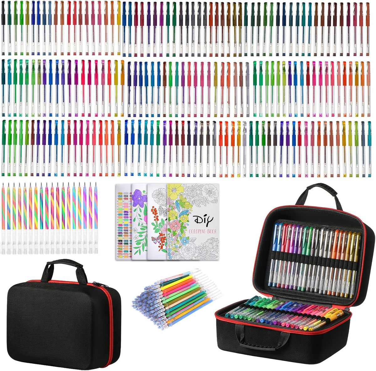378 Pack Glitter Gel Pens Set,198 Colors Pens Include 180 Colored Gel Pens with 180 Refills,18 Color Color Gel Pen for Adults Coloring Drawing Journaling Scrapbook