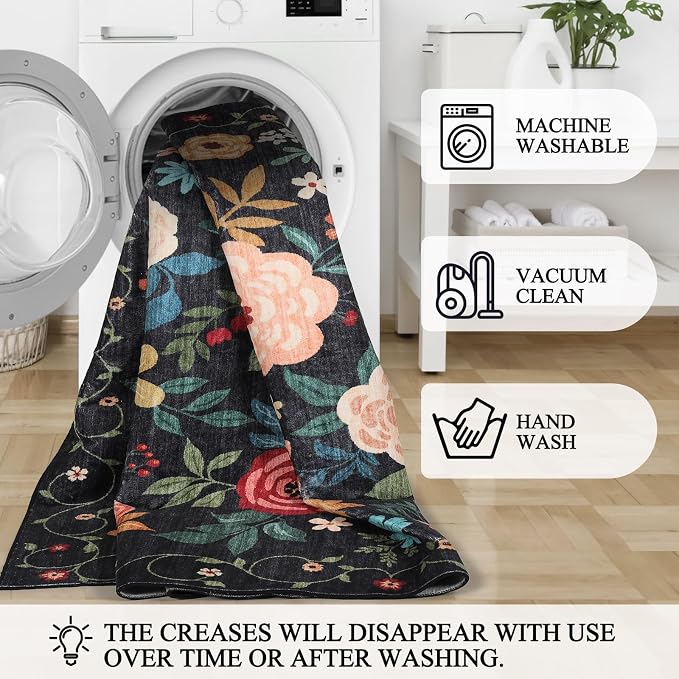 DUKINO 5x8 Area Rug for Living Room, Washable Lightweight Non Slip Floral
