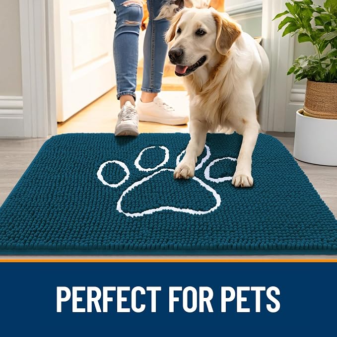 OLANLY Dog Door Mat for Muddy Paws 47x32, Paw Print Design, Absorbs Moisture