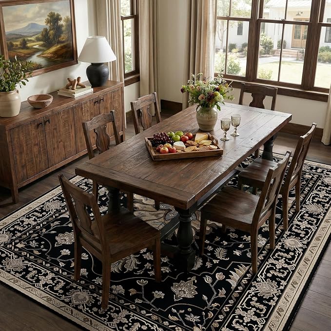 RELEANY Area Rugs 8'x10' Washable Non-Slip, Floral Vintage Distress Medallion