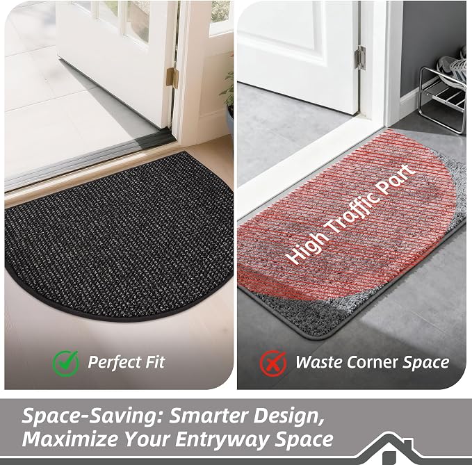 BEQHAUSE Dirt Trapper Door Mat 26" x 40" Half Circle Non-Slip Washable Doormats