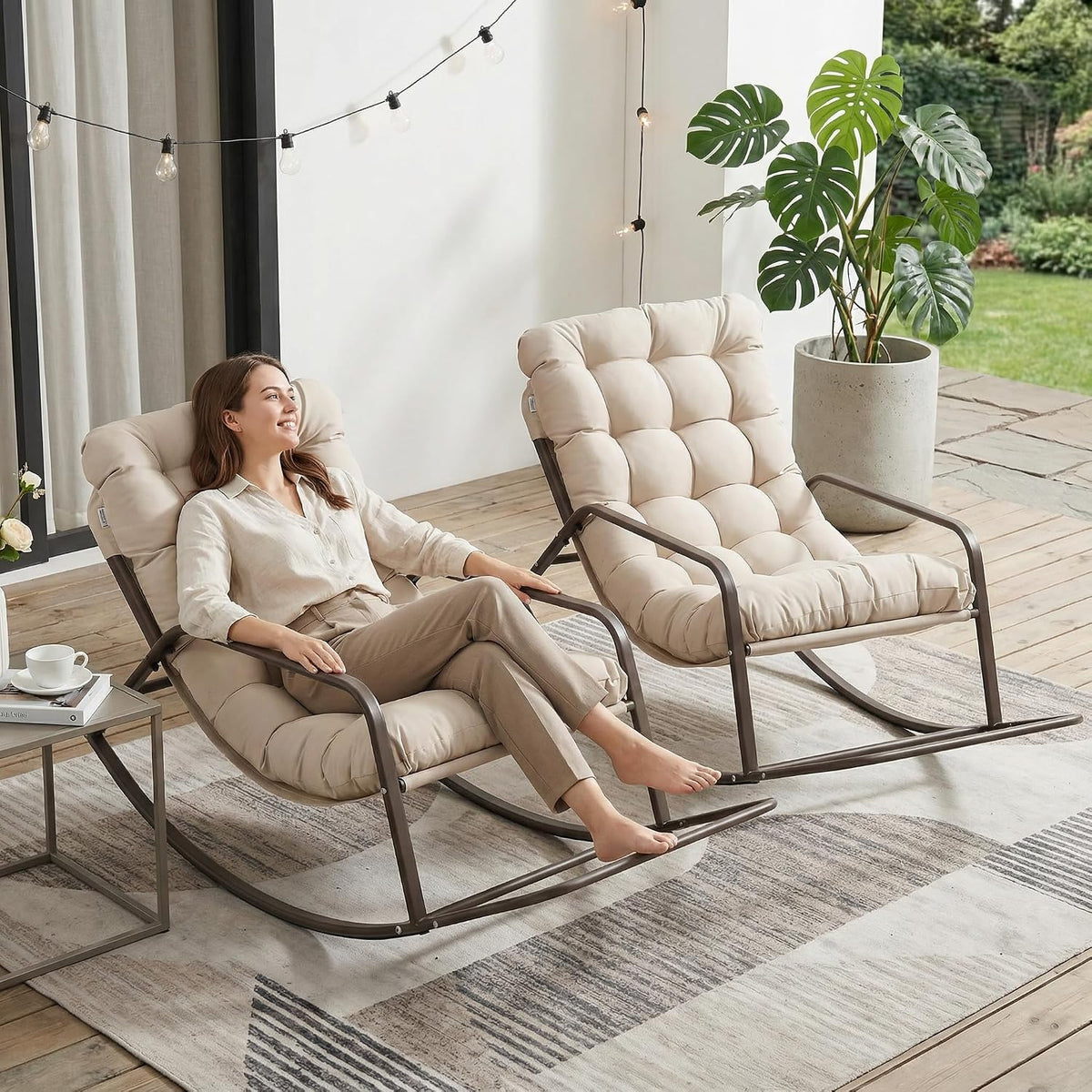 RADIATA 2pcs Rocking Lounge Chair, Outdoor Reclining Lounger with Footrest