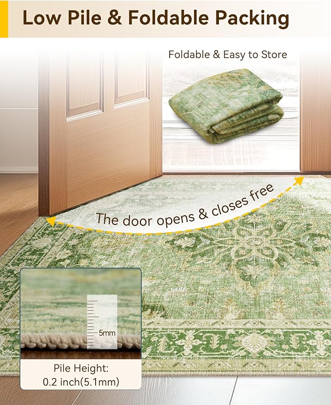 RELEANY Area Rugs Runner 2'x8' Washable Non-Slip, Floral Vintage Distress