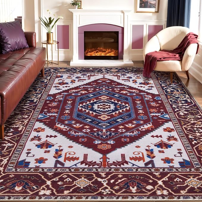 SERISSA Washable Rugs 8x10 Area Rugs, Large Non-Slip Boho Living Room Rug