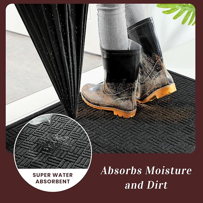 Mibao Front Door Mat Indoor Outdoor Entrance, Dirt Trapping Waterproof