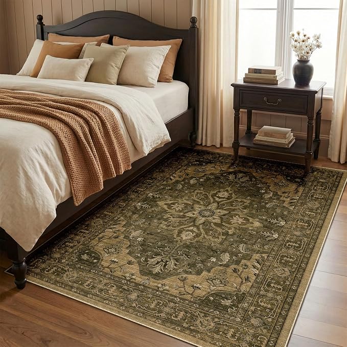 RELEANY Area Rugs 5'x7' Washable Non-Slip, Floral Vintage Distress Medallion