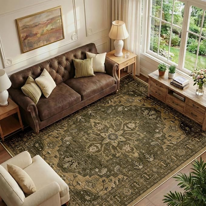 RELEANY Area Rugs 5'x7' Washable Non-Slip, Floral Vintage Distress Medallion