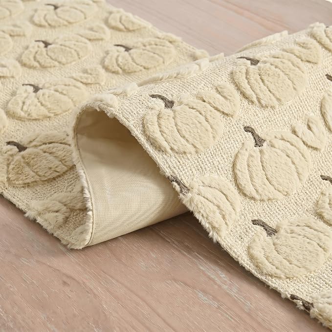 Artoid Mode Beige Soft Faux Fur Fall Table Runner 13x120 Inch | Seasonal
