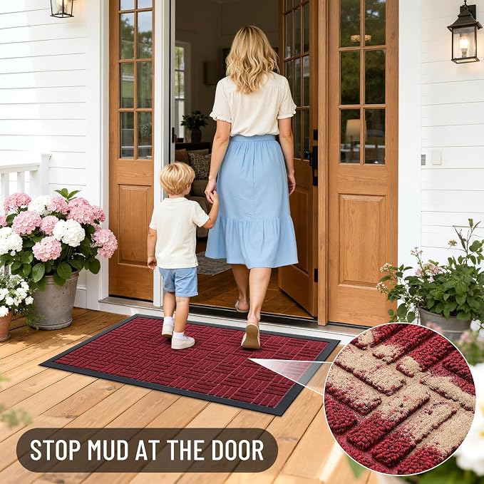 OLANLY Front Door Mat Outside Entrance 71x47, Heavy Duty Sturdy Natural Rubber