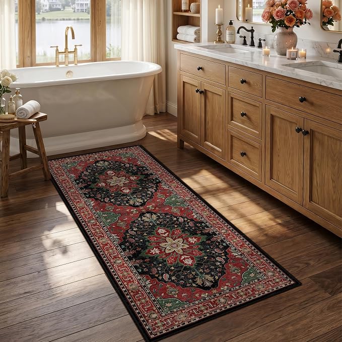 RELEANY Area Rugs Runner 2'6"x5' Washable Non-Slip, Floral Vintage Distress