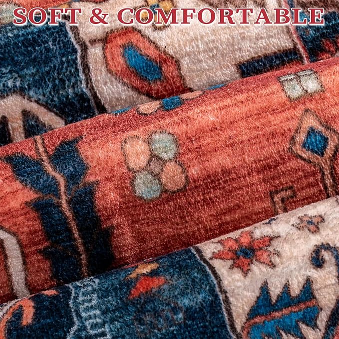 SERISSA Washable Rugs 9x12 Area Rugs, Large Non-Slip Boho Living Room Rust Rug