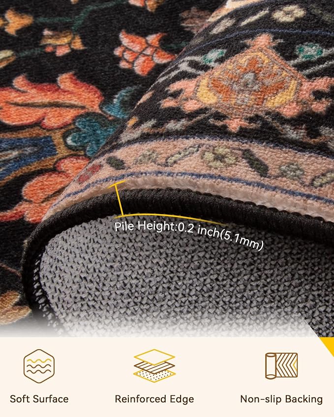 RELEANY Area Rugs Runner 3'x8' Washable Non-Slip, Floral Vintage Distress