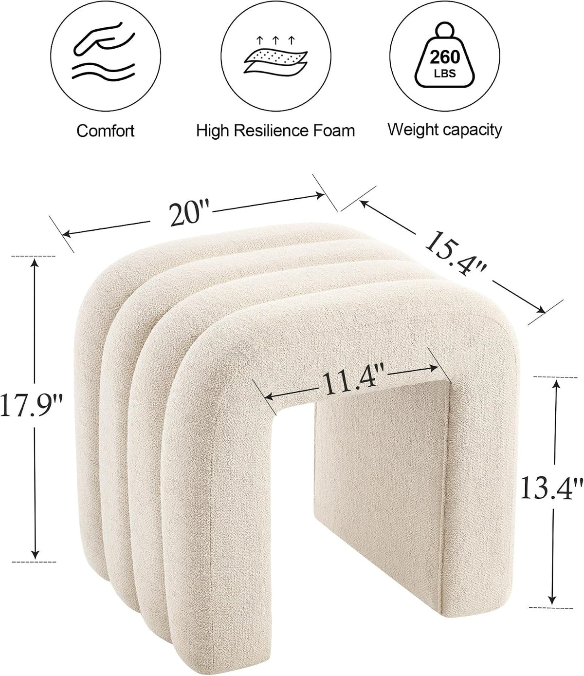 ONEVOG Beige Pouf Ottoman, Foot Rest for Couch 18 inch Cute Vanity Chair for Makeup, Sturdy Frame, Living Room Decor, Upholstered Footrest for Dorm, Bedroom