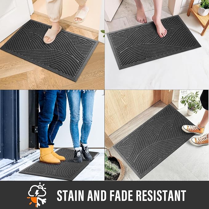 HIYARD Sturdy Front Door Mat, Absorbent Muddy Dirt Resist Welcome Door Mats