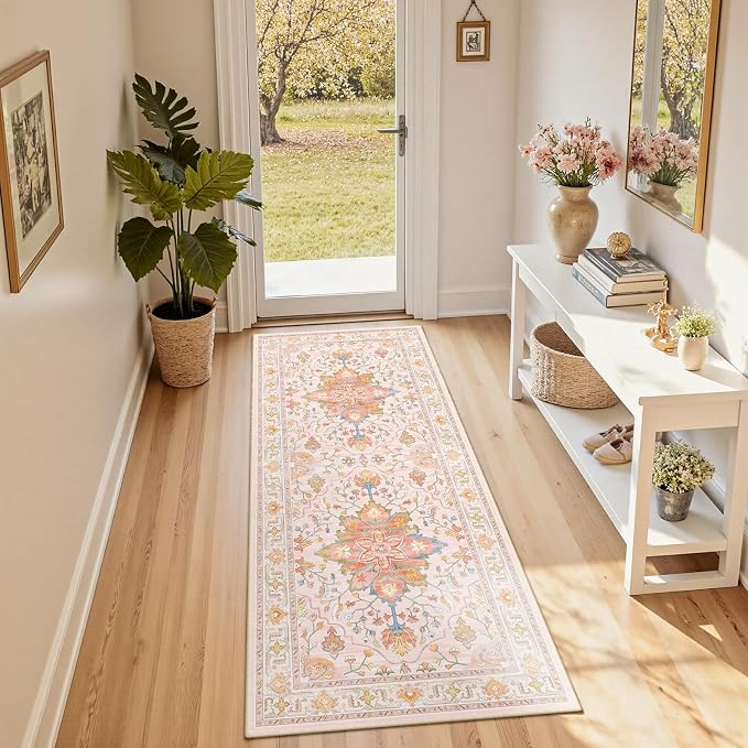 RELEANY Area Rugs Runner 2'x5' Washable Non-Slip, Floral Vintage Distress