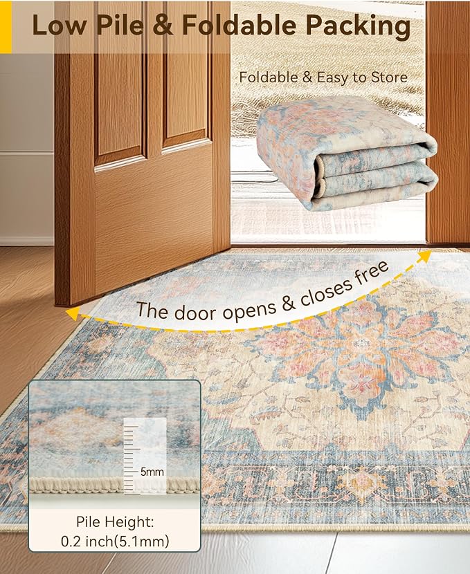 RELEANY Area Rugs Square 6ft Washable Non-Slip, Floral Vintage Distress