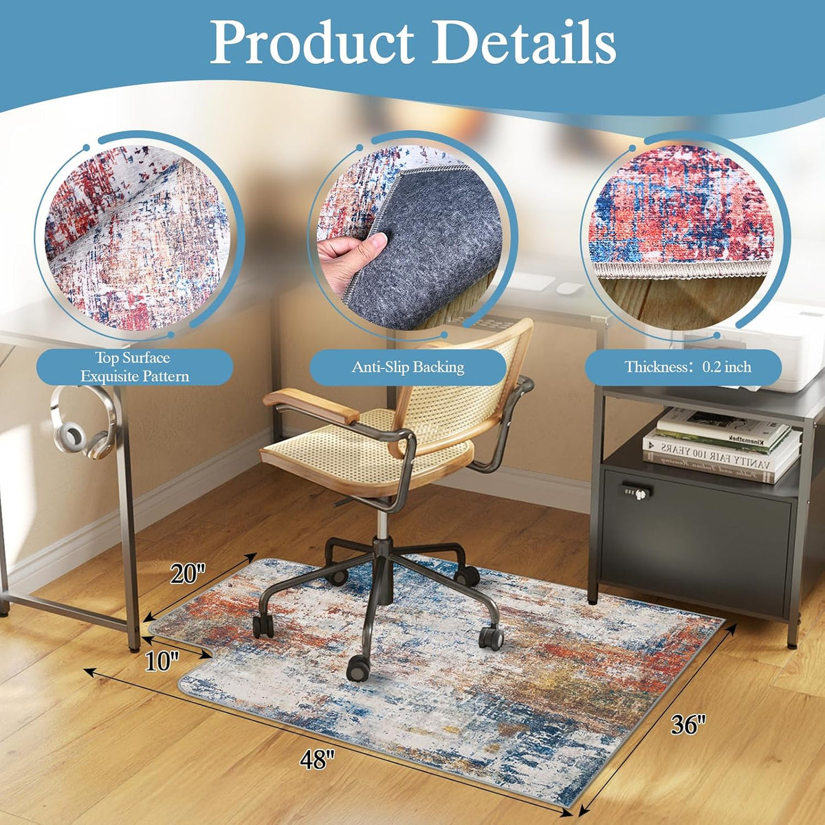 Office Chair Mat for Hardwood Floor & Tile Floor,36"X 48"-Convex Multii